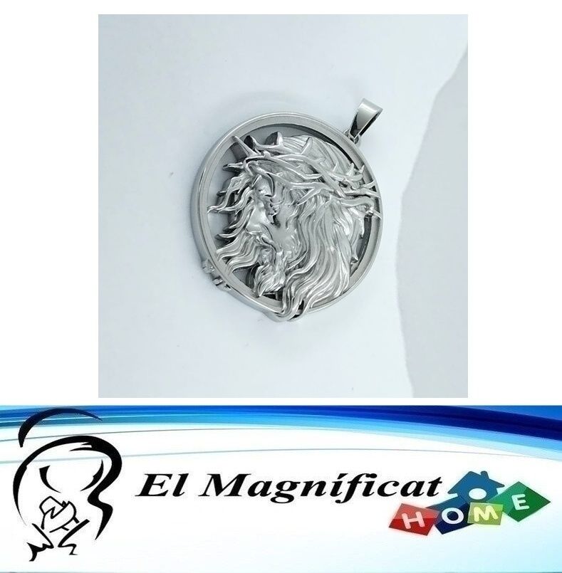 DIJE ACERO PLATEADO ROSTRO DE JESUS 3.5 CMS DE DIAMETRO
