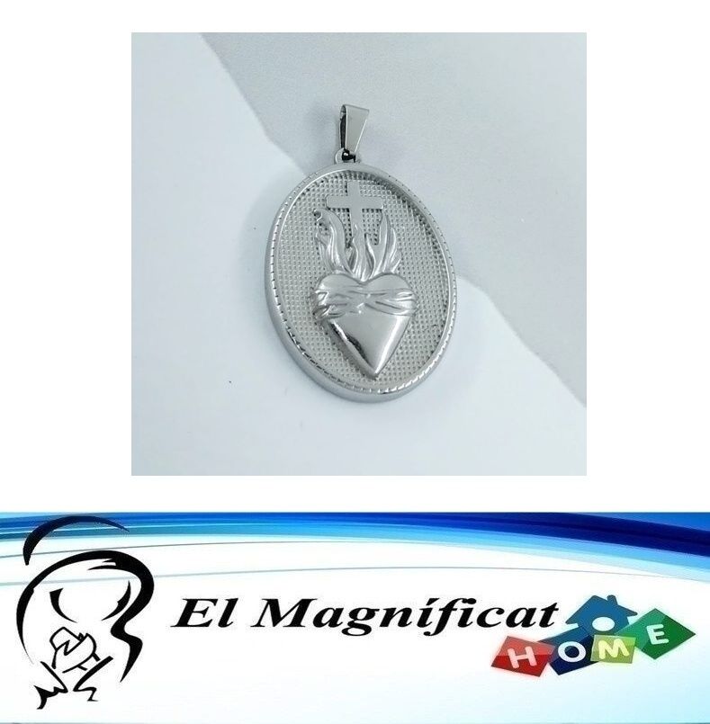 DIJE EN ACERO PLATEADO SAGRADO CORAZON DE JESUS 2.9 CMS DE DIAMETRO