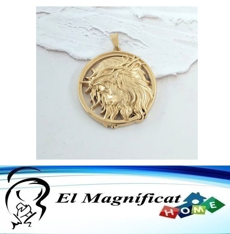DIJE DE ACERO DORADO ROSTRO DE JESUS 3.5 CMS DE DIAMETRO