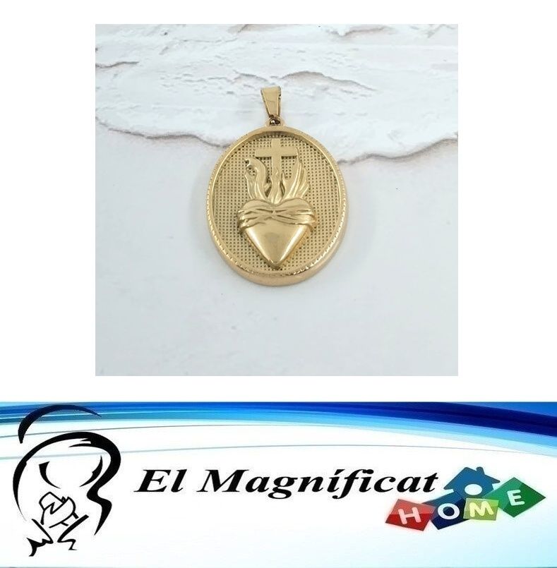 DIJE EN ACERO DORADO CORAZON DE JESÚS 2.9 CMS DE DIÁMETRO