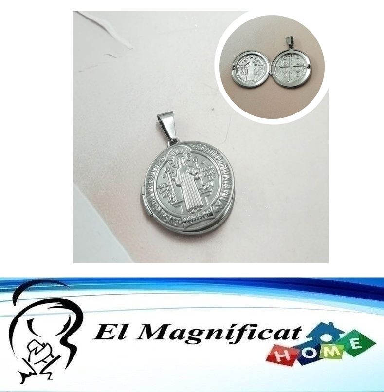 DIJE RELICARIO EN ACERO MEDALLA DE SAN BENITO