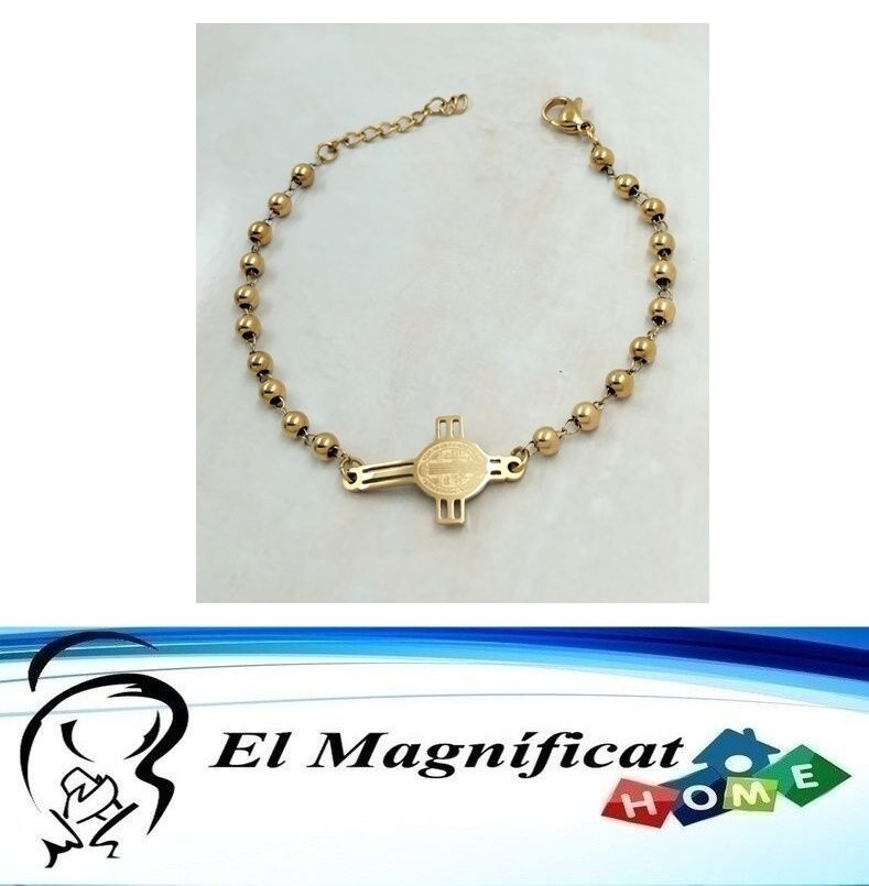 PULSERA DE ACERO DORADO CON CRUZ