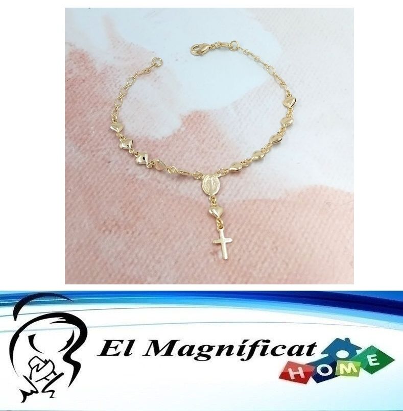PULSERA DECENARIO ENCHAPADO CUENTAS DE CORAZON