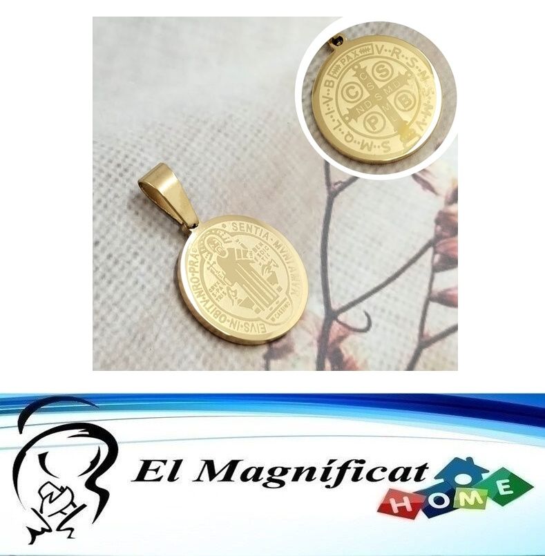 DIJE EN ACERO DORADO MEDALLA DE SAN BENITO 2 CMS DE DIAMETRO
