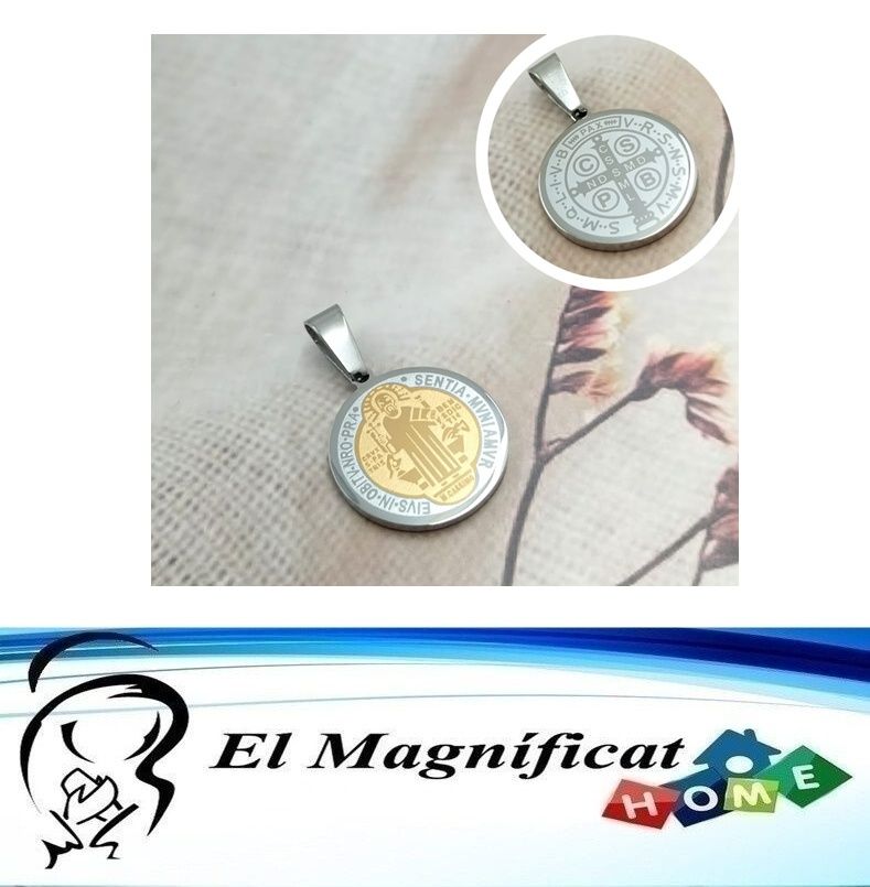 DIJE DE ACERO MEDALLA DE SAN BENITO DOS COLORES 2 CMS