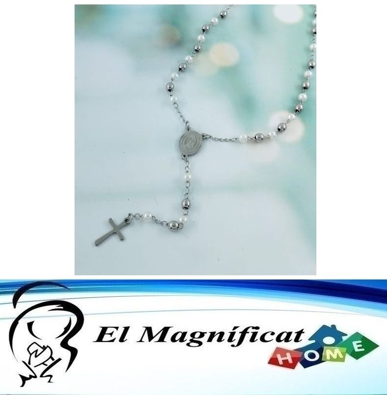 ROSARIO EN ACERO CON PERLA 33 CMS