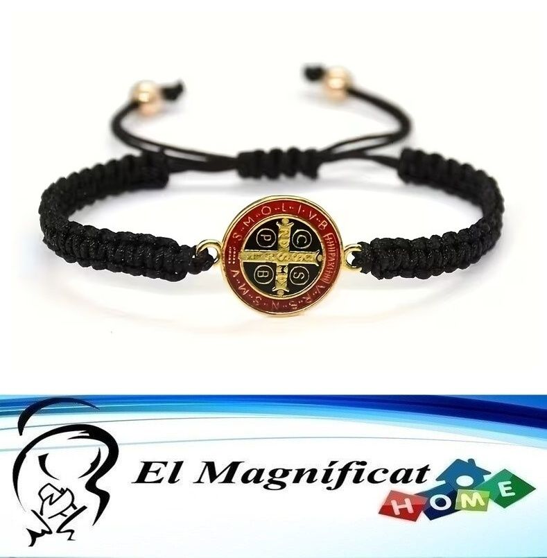 PULSERA MEDALLA DE SAN BENITO HILO NEGRA