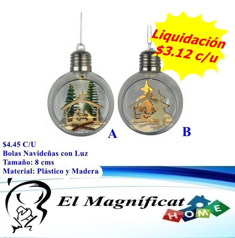 BOLAS NAVIDEÑAS CON LUZ 2 ESTILOS 8 CMS