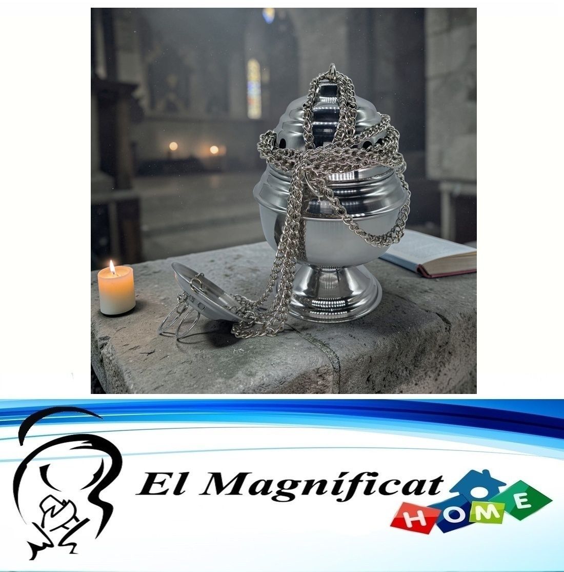 INCENSARIO MEDIANO EN ACERO SIN NAVETA 17 cms de alto x 8 cms de diámetro