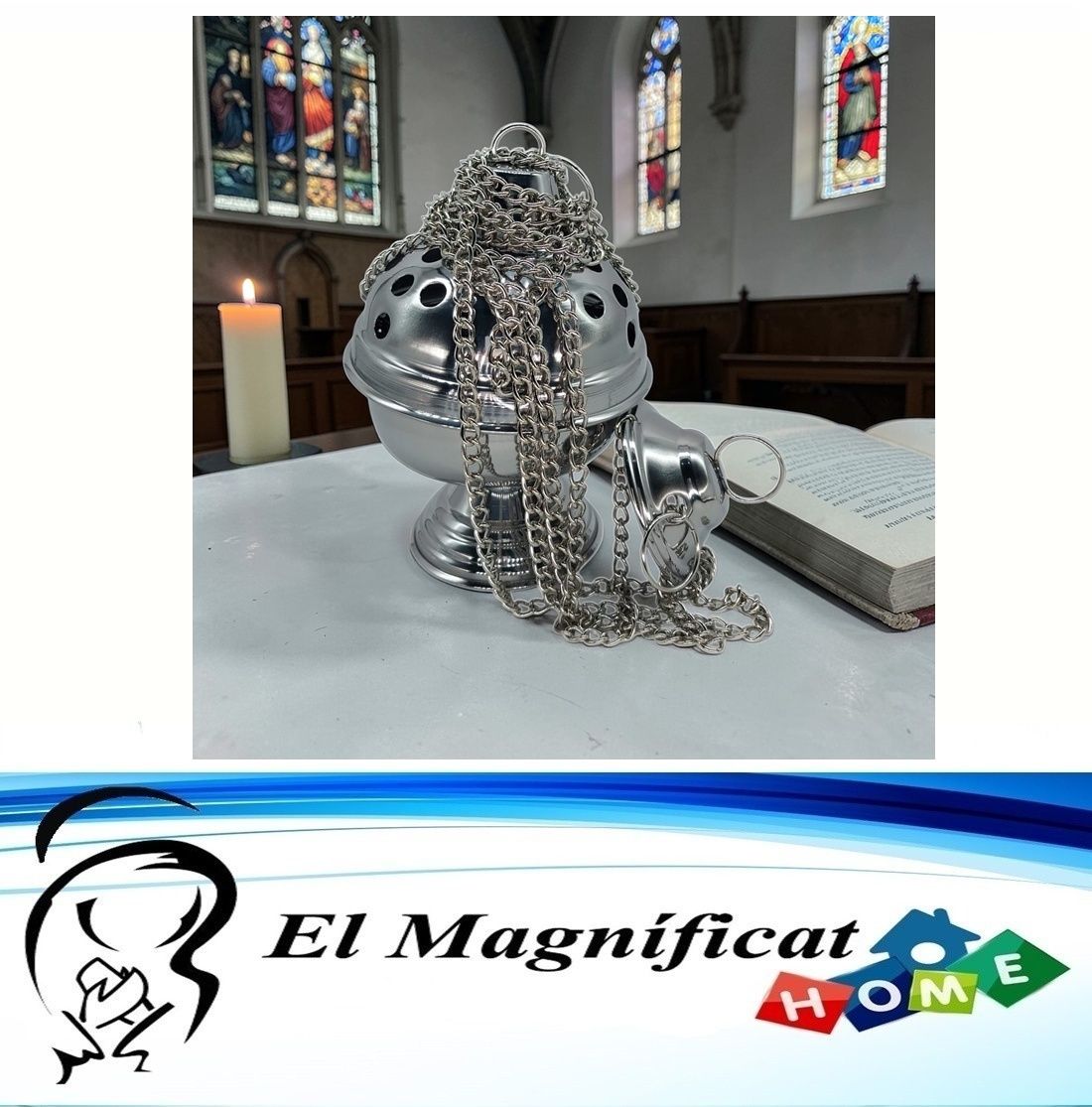 INCENSARIO EN ACERO MEDIANO SIN NAVETA 16 cms de alto x 9.5 cms de diámetro