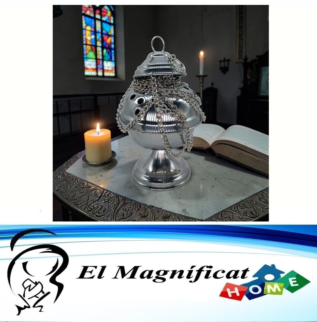 INCENSARIO GRANDE EN ACERO SIN NAVETA 18 cms de alto x 9 cms de diámetro