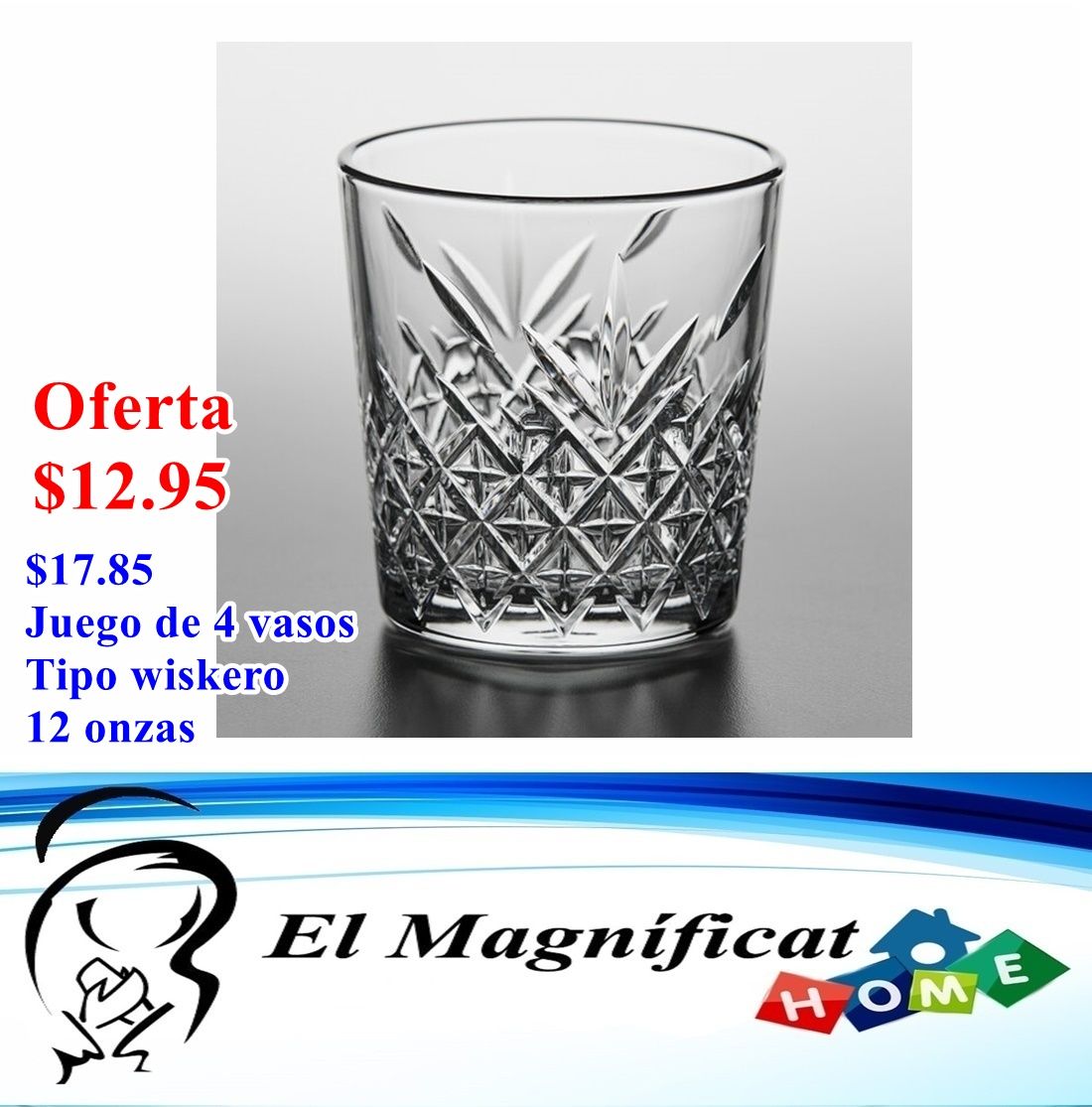 JUEGO DE 4 VASOS WISKEROS 12 OZ
