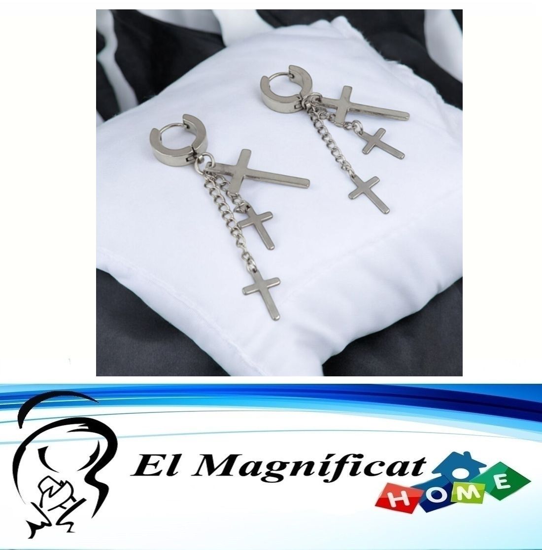 HUGGIES EN ACERO CON CRUCEZ COLGANTES