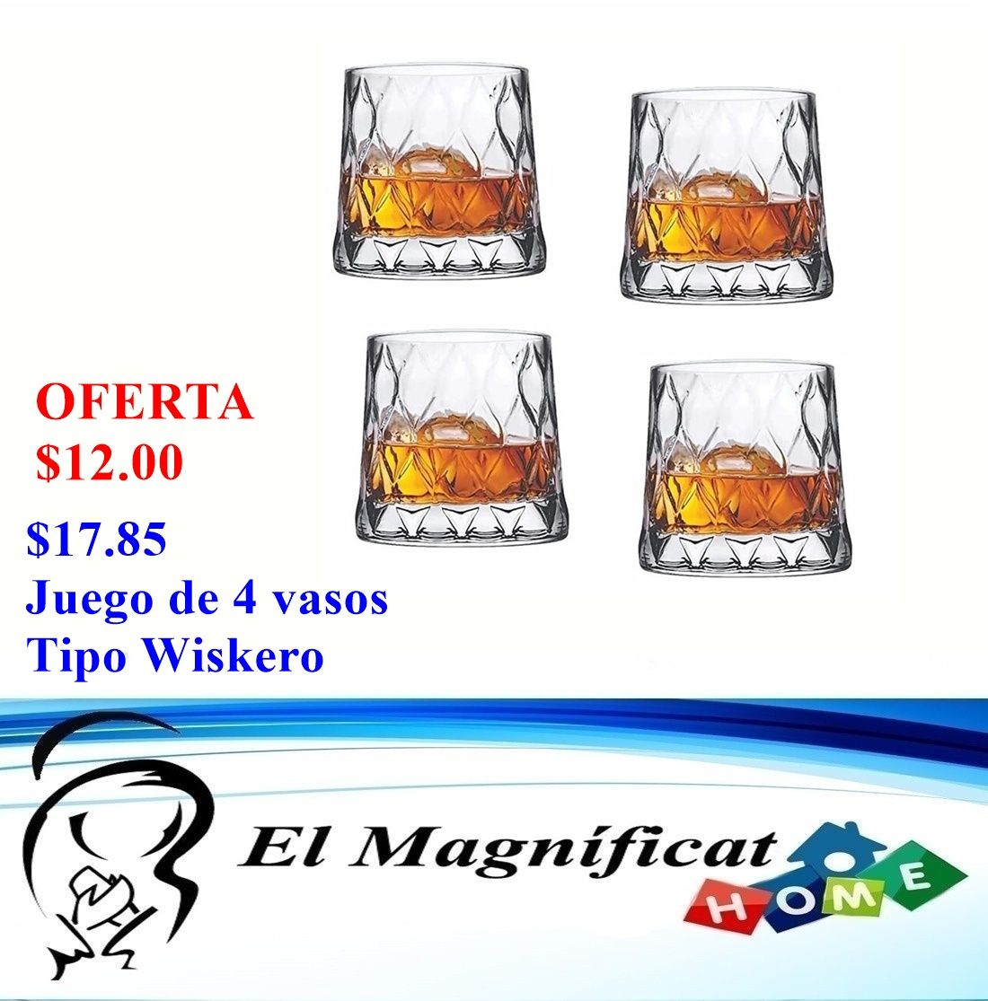 JUEGO DE 4 VASOS WISKEROS