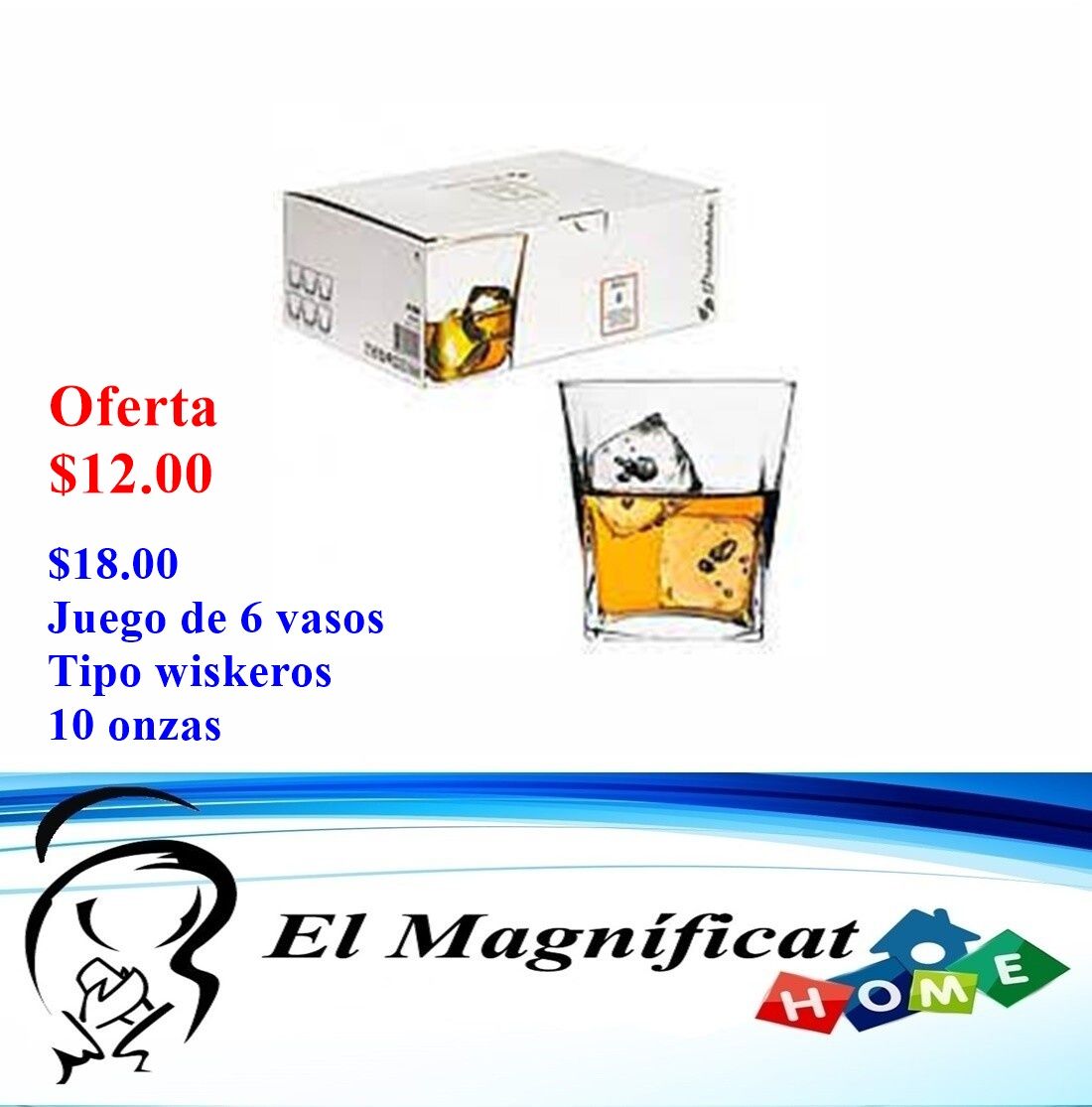 JUEGO DE 6 VASOS WISKEROS 10 OZ