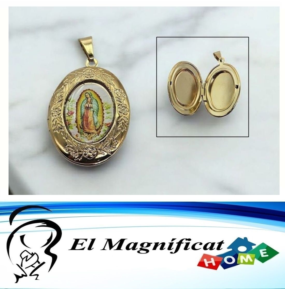RELICARIO ENCHAPADO EN ORO VIRGEN DE GUADALUPE 3 CMS X 2 CMS