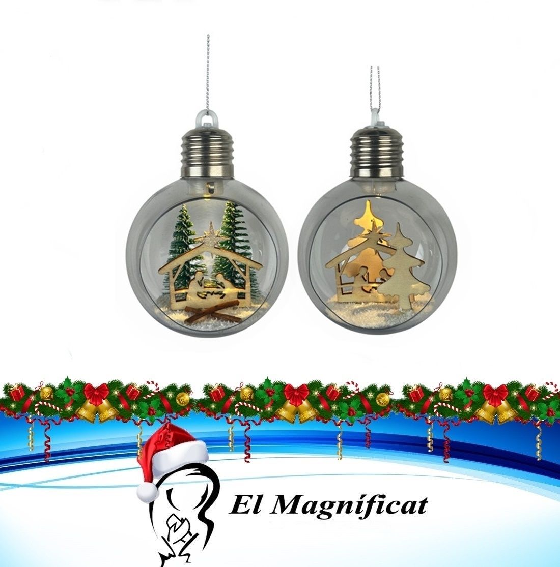 BOLAS NAVIDEÑAS CON LUZ 2 ESTILOS 8 CMS