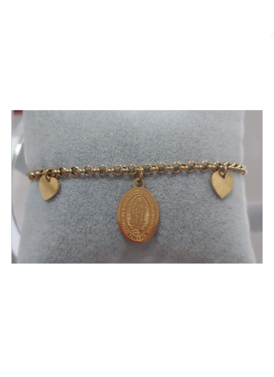 PULSERA DE ACERO DORADA MEDALLA VIRGEN DE GUADALUPE