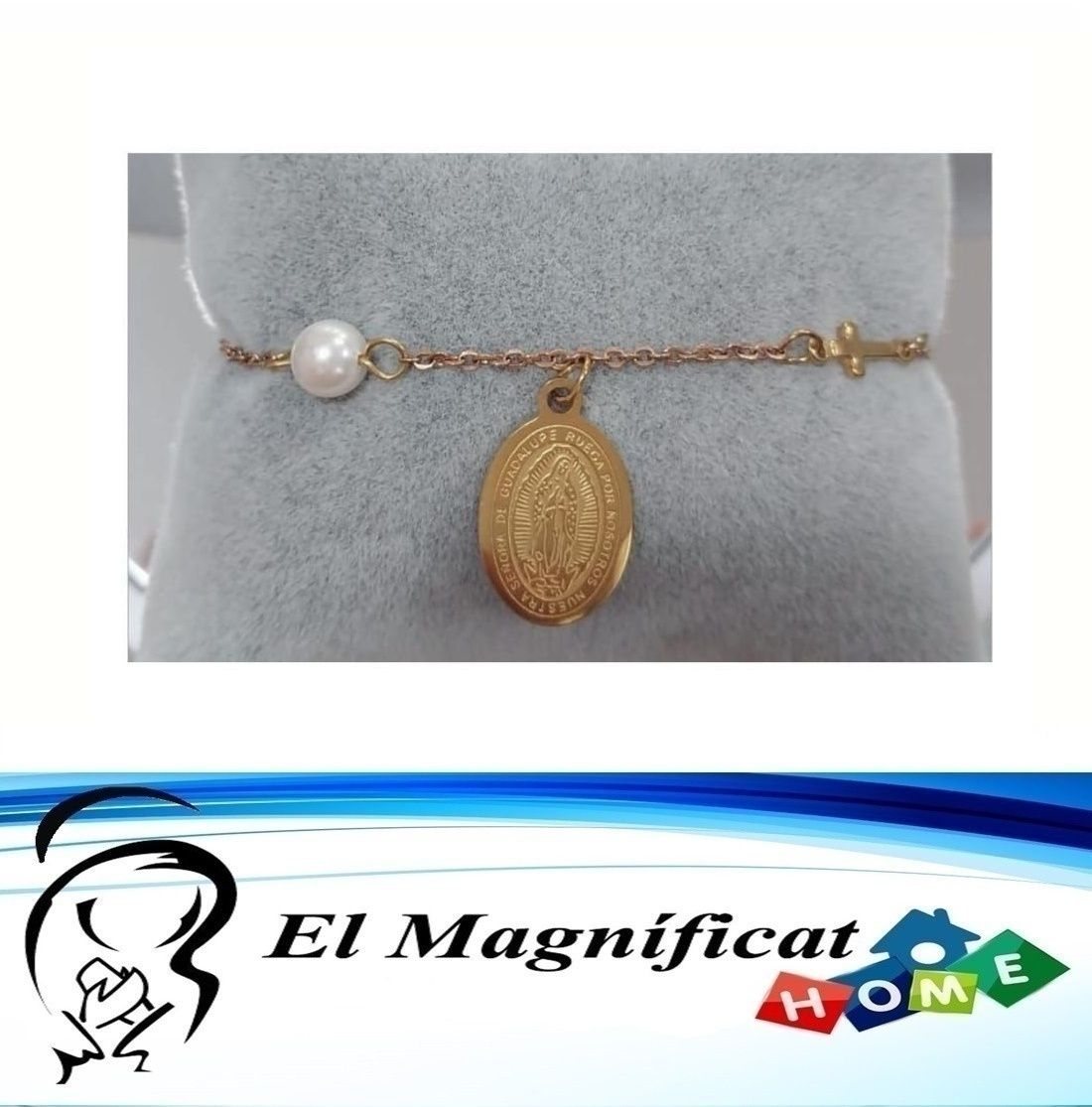PULSERA DE ACERO DORADA MEDALLA VIRGEN DE GUADALUPE