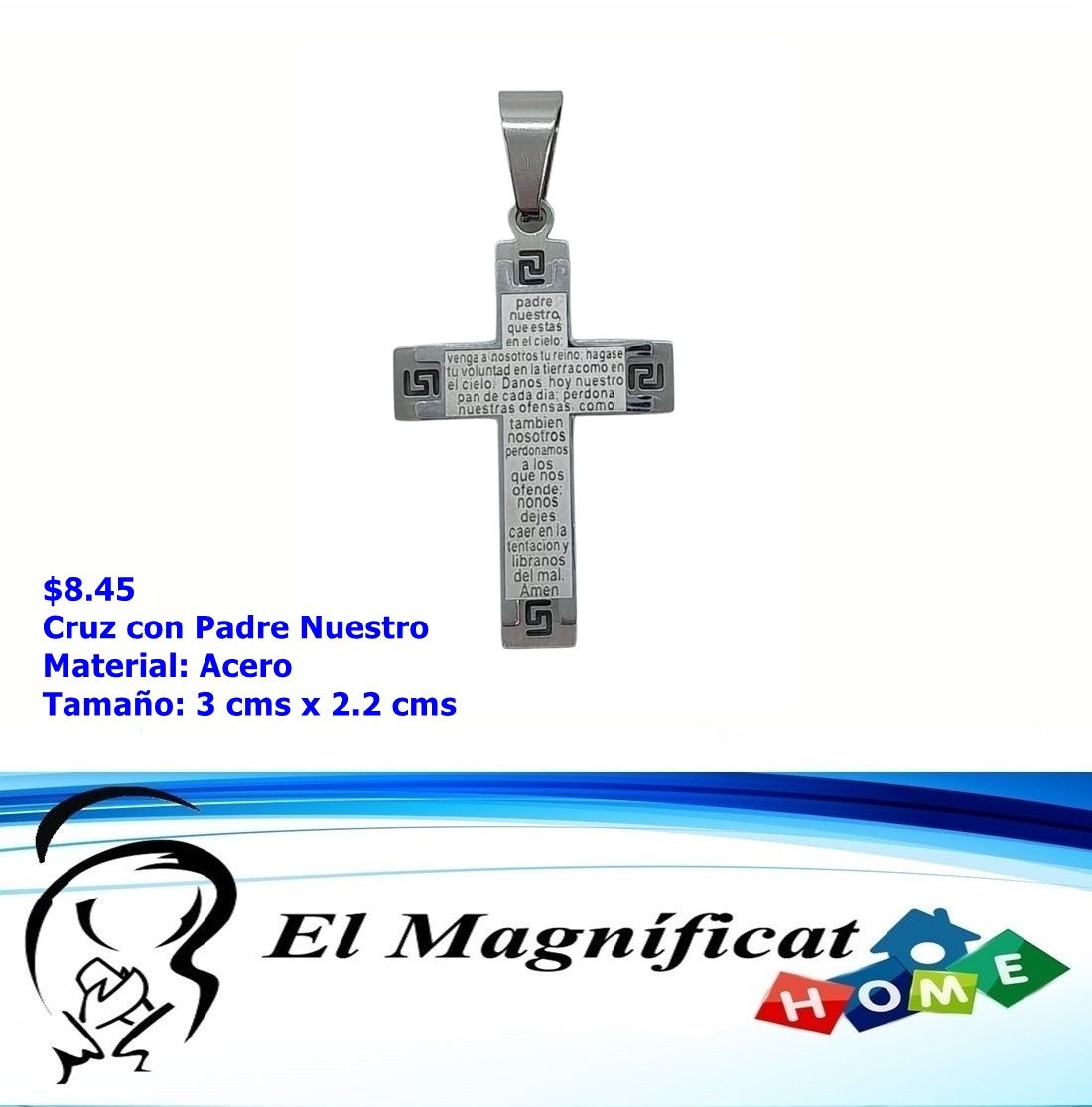 CRUZ EN ACERO PADRE NUESTRO 3 CMS X 2.2 CMS