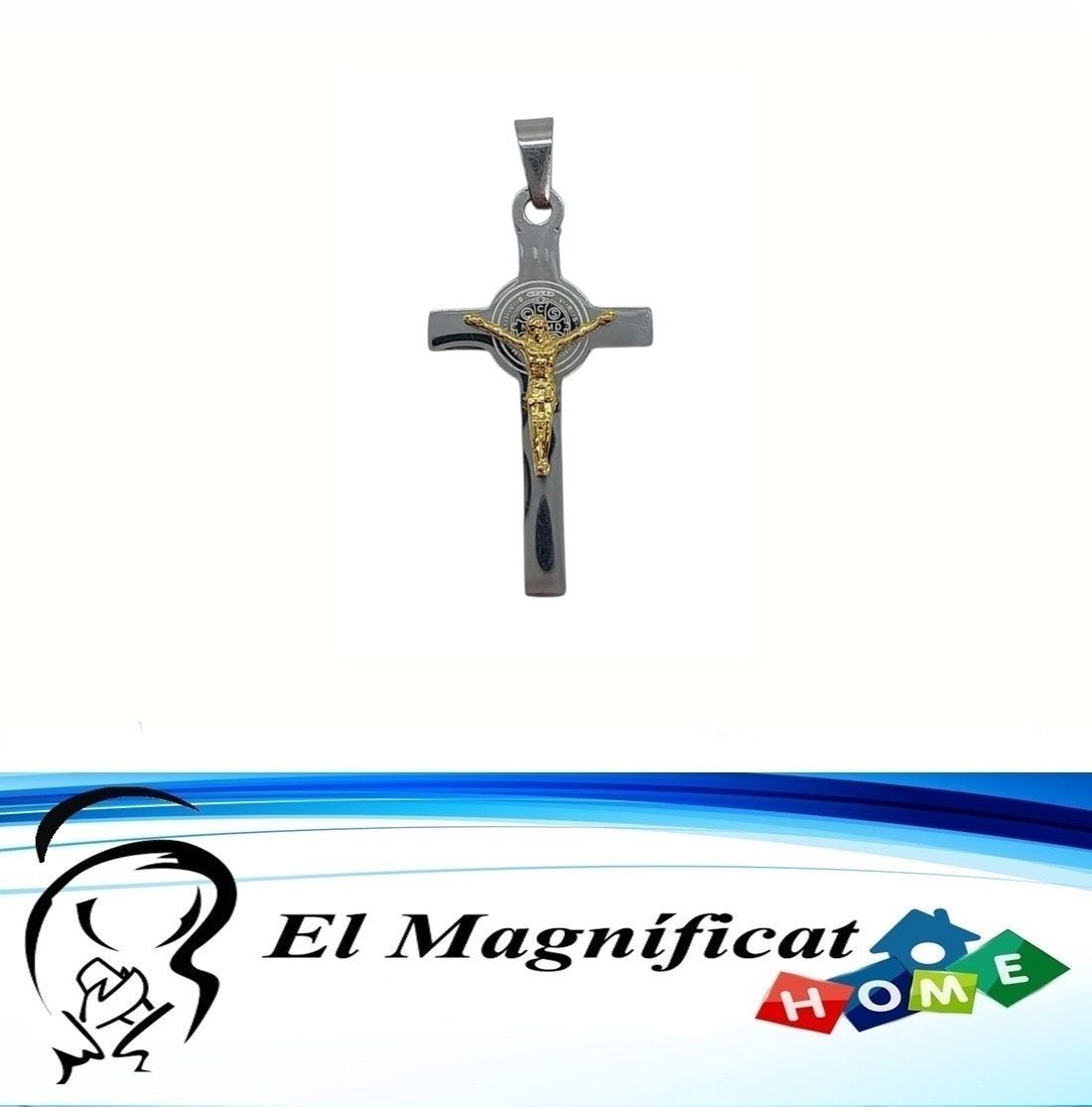 CRUZ DE SAN BENITO MINI EN ACERO DOS TONOS  3 cms x 1.5 cms
