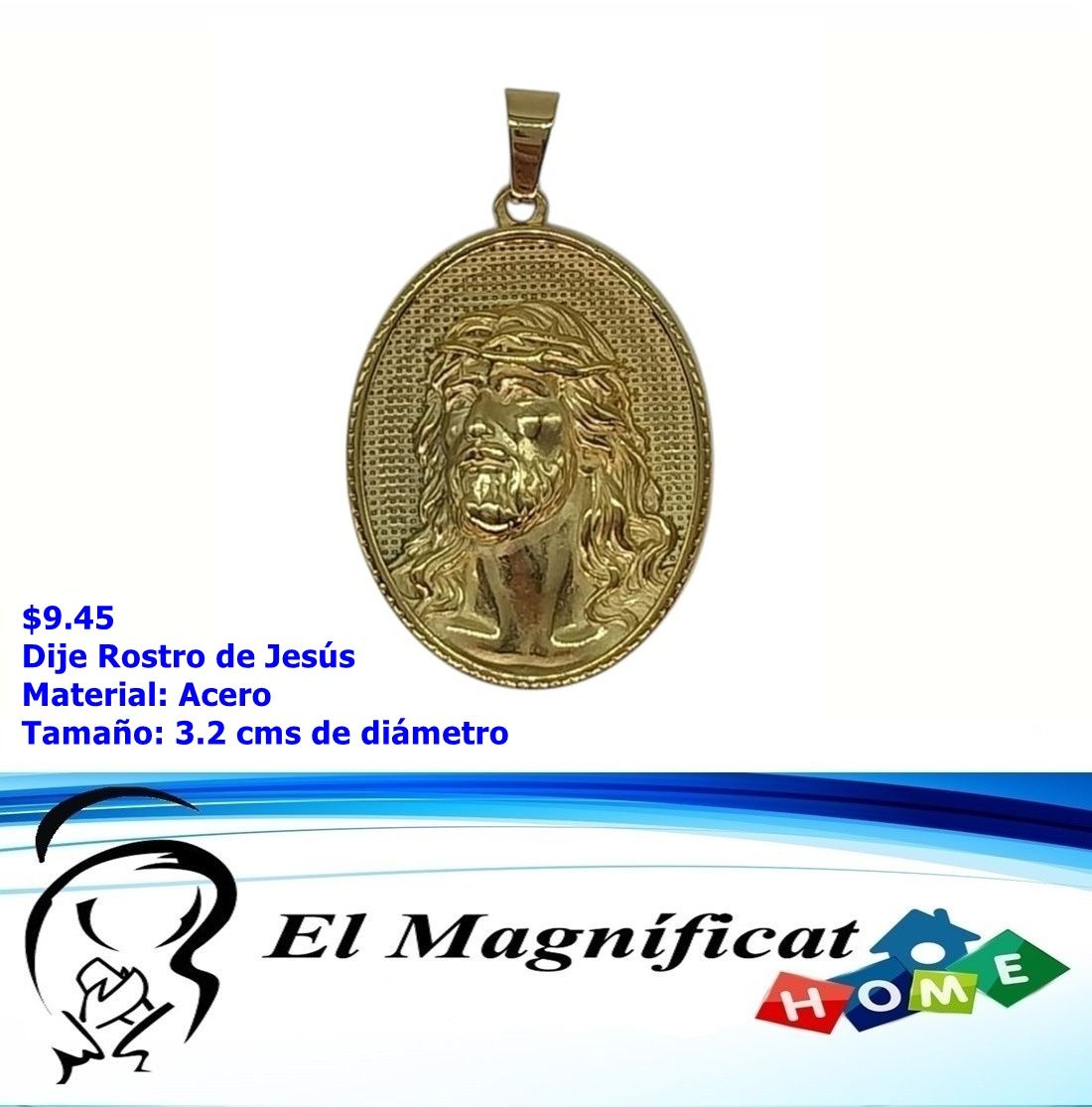 DIJE DE ACERO DORADO ROSTRO DE JESUS 3.2 CMS