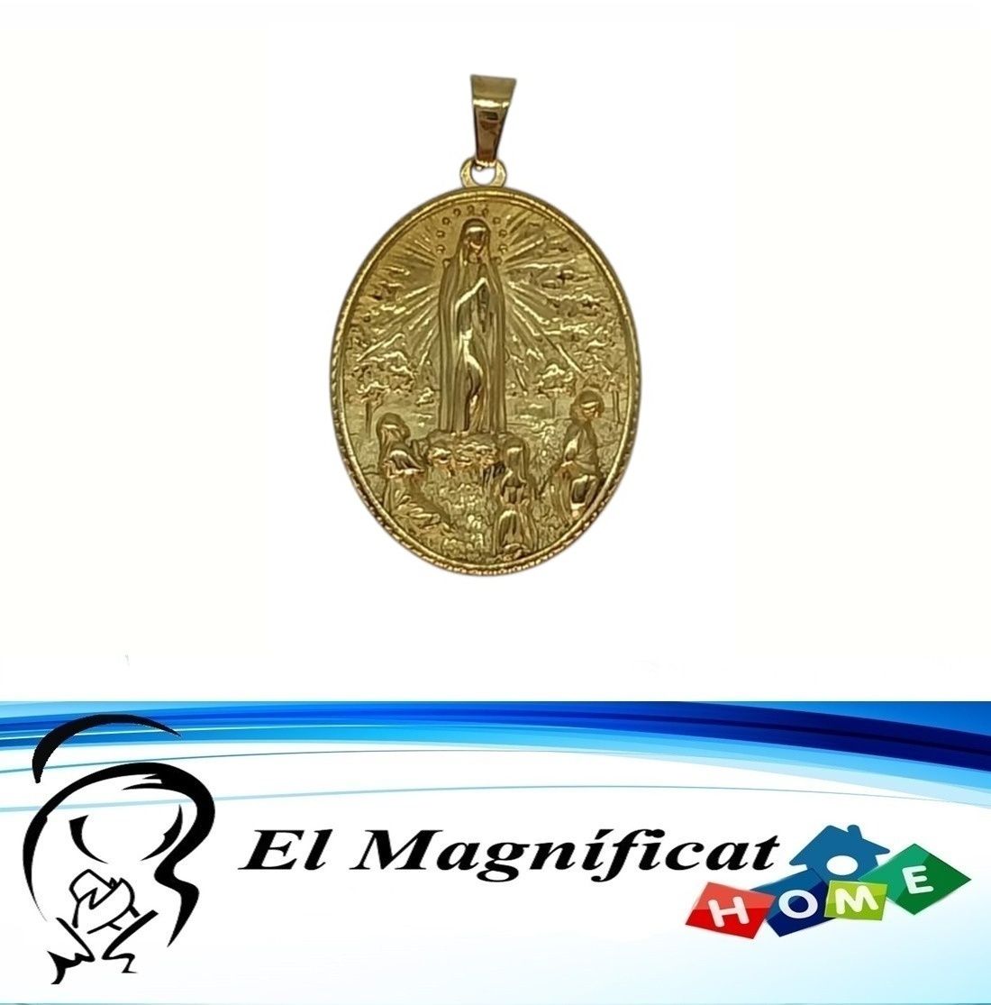 DIJE EN ACERO DORADO VIRGEN DE FATIMA 3.2 CMS