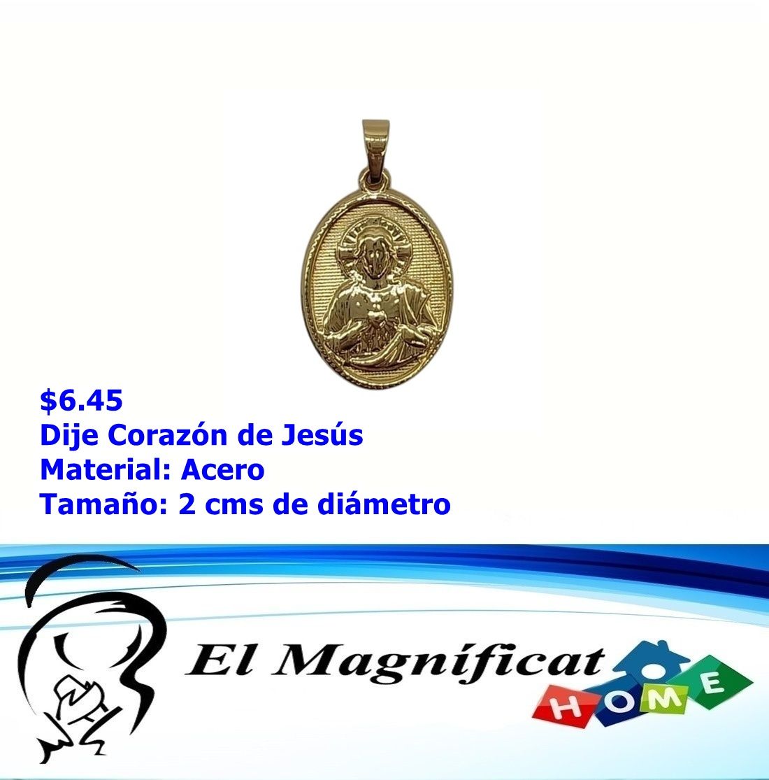 DIJE EN ACERO CORAZON DE JESUS 2 CMS