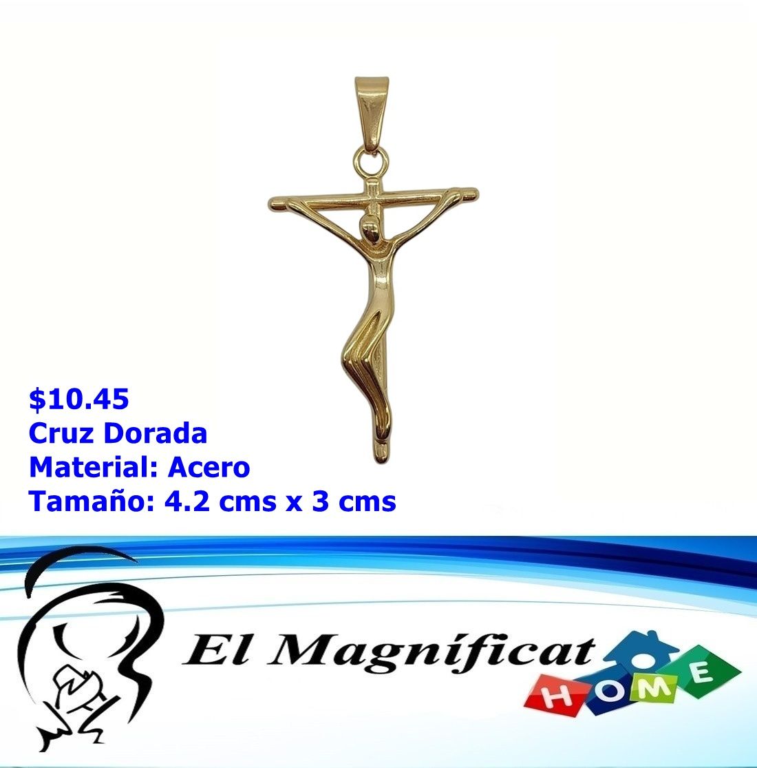 CRISTO DORADO EN ACERO 4.2 X 3 CMS