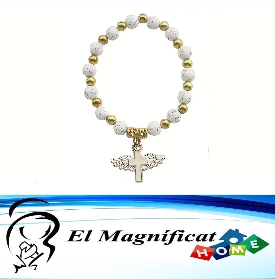 PULSERA CON CRUZ Y ALAS DORADAS