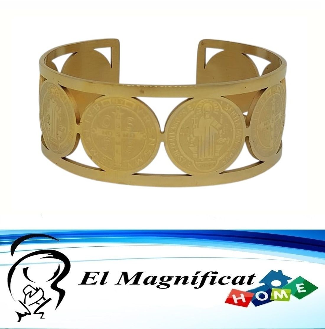 PULSERA DE ACERO CON MEDALLAS DE SAN BENITO