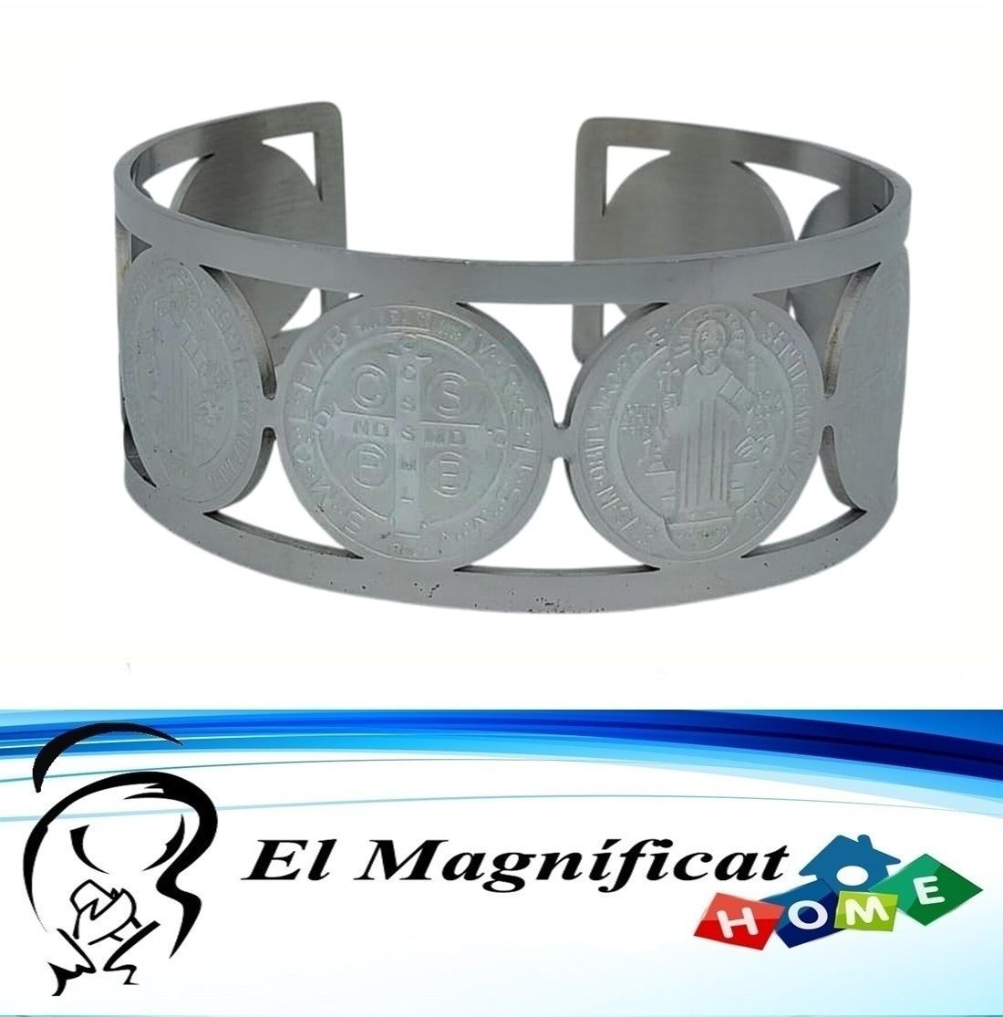 PULSERA EN ACERO MEDALLA DE SAN BENITO