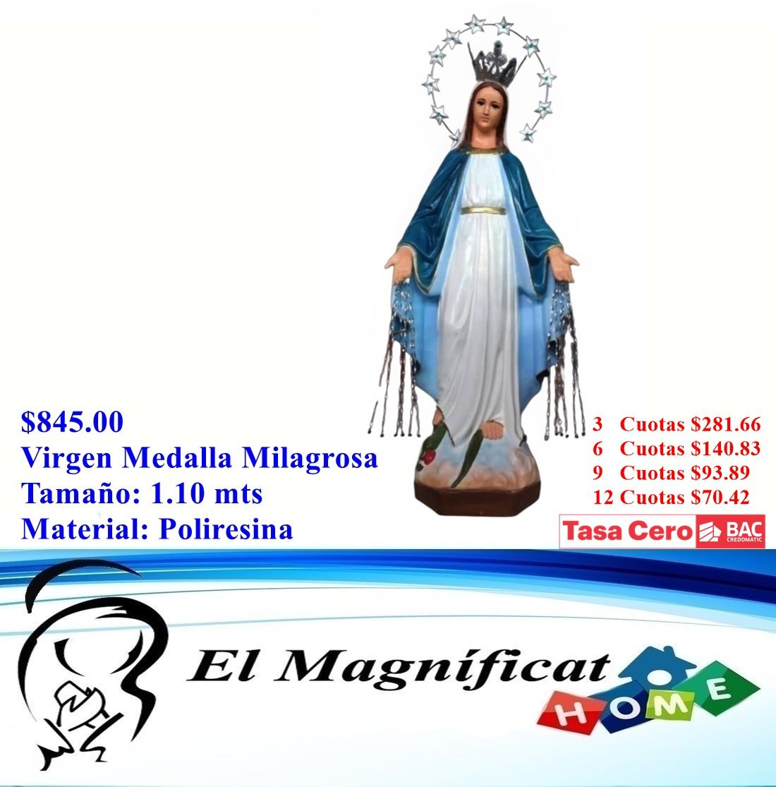 VIRGEN MEDALLA MILAGROSA 1.10 MTS