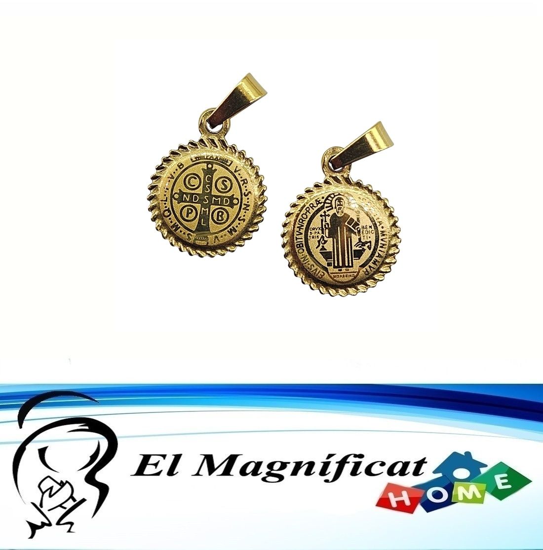 DIJE MINE EN ACERO DORADO MEDALLA DE SAN BENITO (1 cms de diámetro)