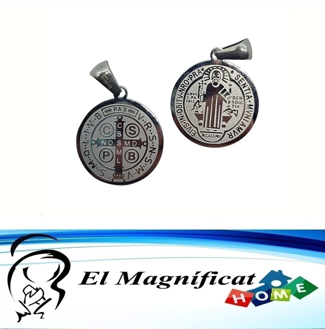 MEDALLA DE SAN BENITO EN ACERO PLATEADO (2 cms de diámetro)