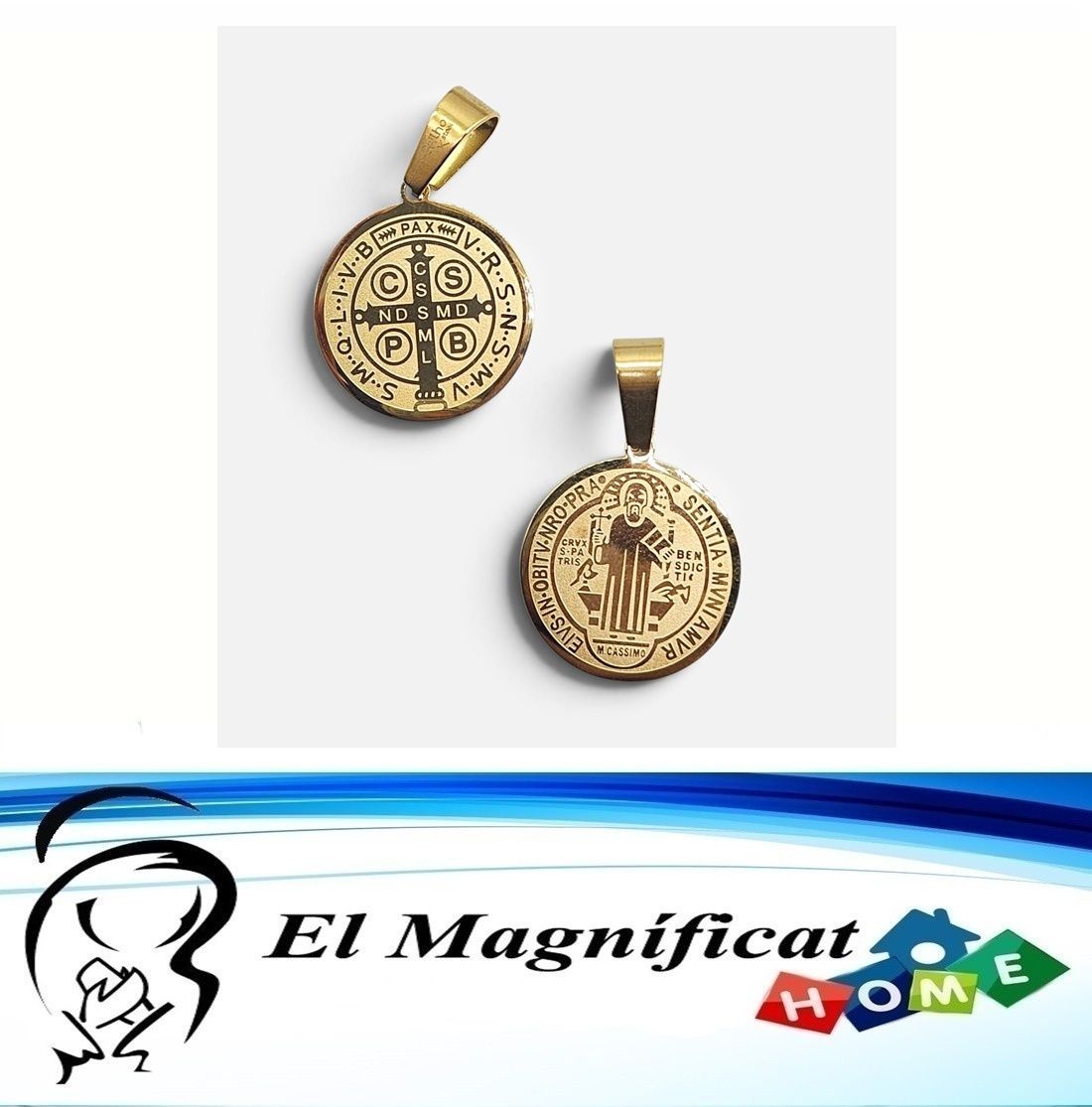 MEDALLA DE SAN BENITO EN ACERO DORADO (2 cms de diámetro)
