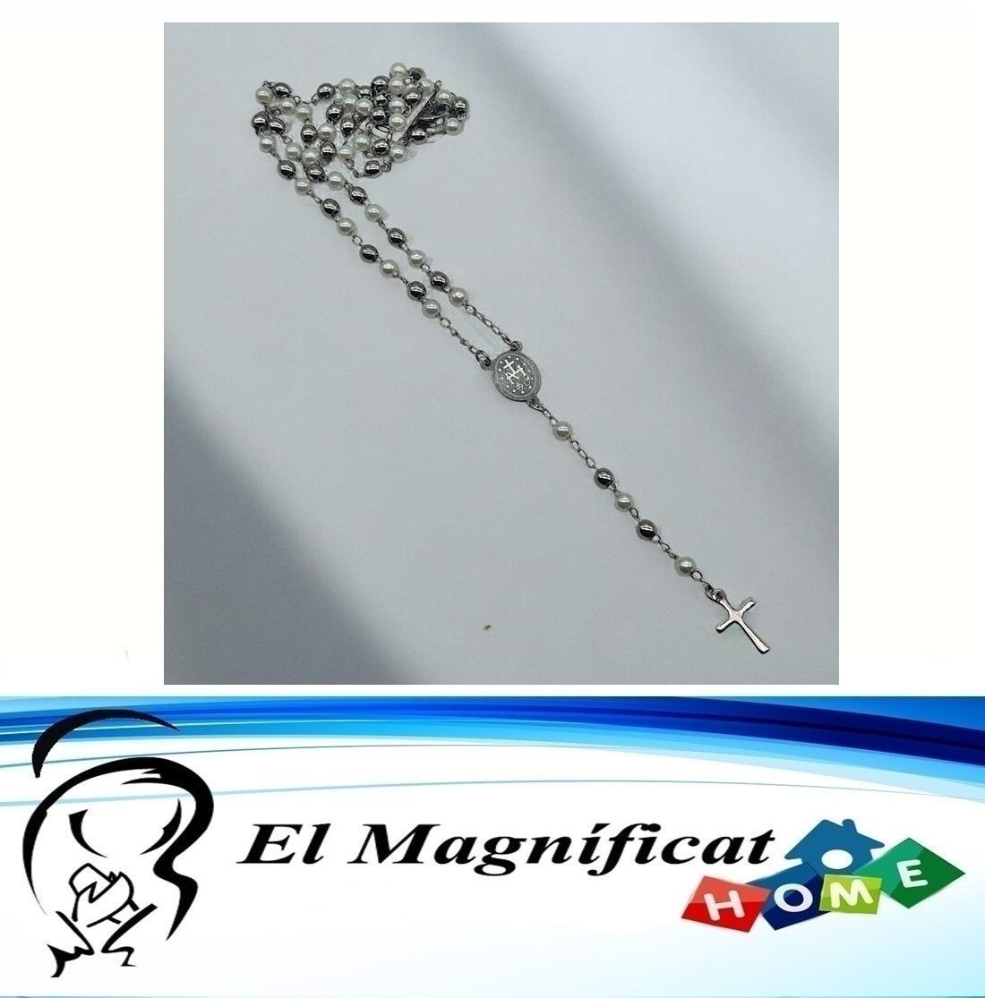 ROSARIO EN ACERO CON PERLA BLANCA (35 CMS)