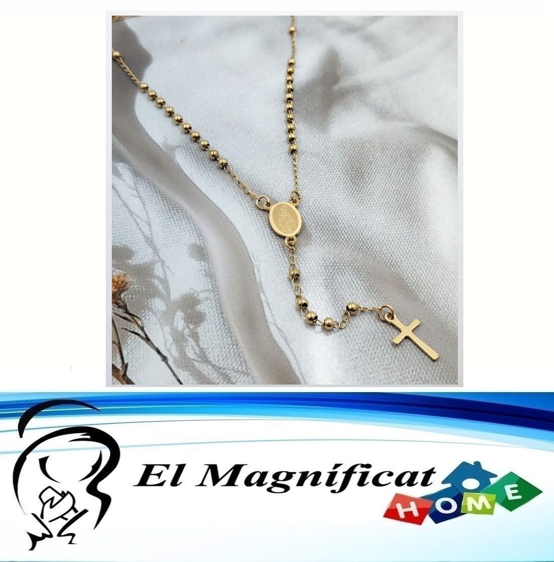 ROSARIO EN ACERO DORADO (35 CMS)