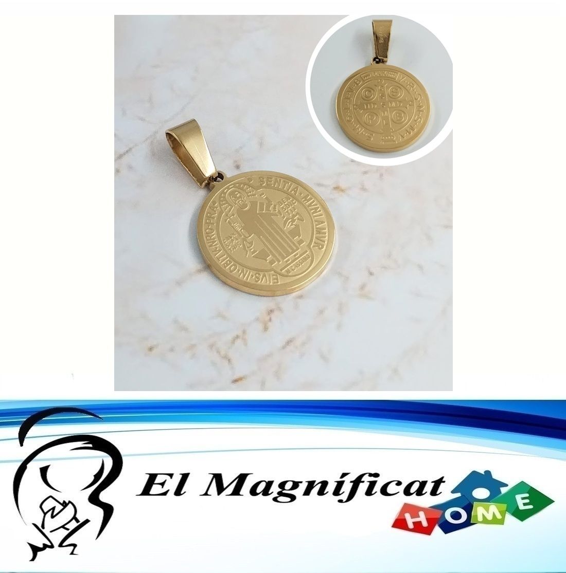 MEDALLA DE SAN BENITO EN ACERO DORADO (2 CMS DE DIAMETRO)