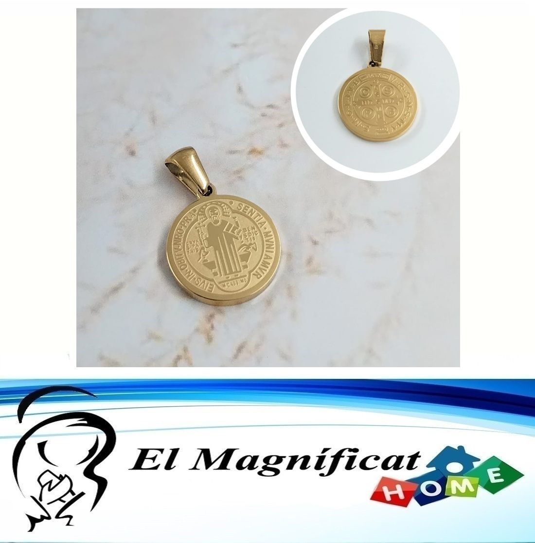 MEDALLA DE SAN BENITO EN ACERO DORADO (1.5 CMS DE DIAMETRO)