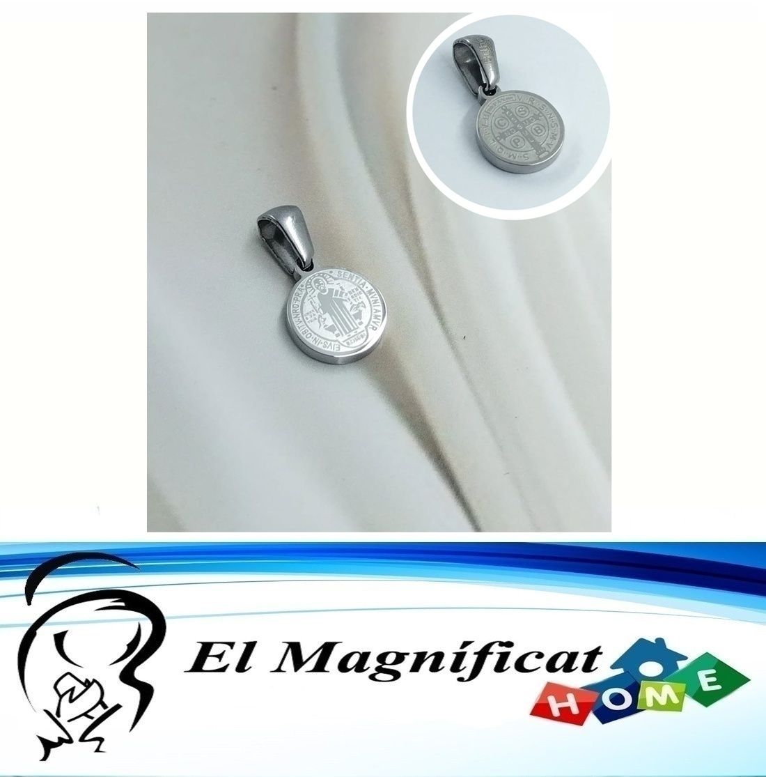 DIJE MINI MEDALLA DE SAN BENITO EN ACERO (1 CMS DE DIAMETRO)