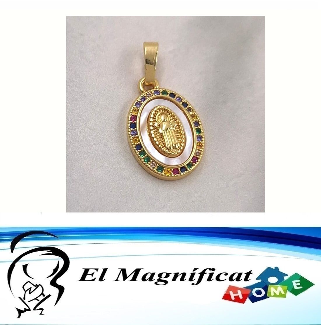 MEDALLA DE SAN BENITO ENCHAPADA, NACAR Y PIEDRAS DE CHAQUIRON (1.5 CMS DE DIAMETRO)