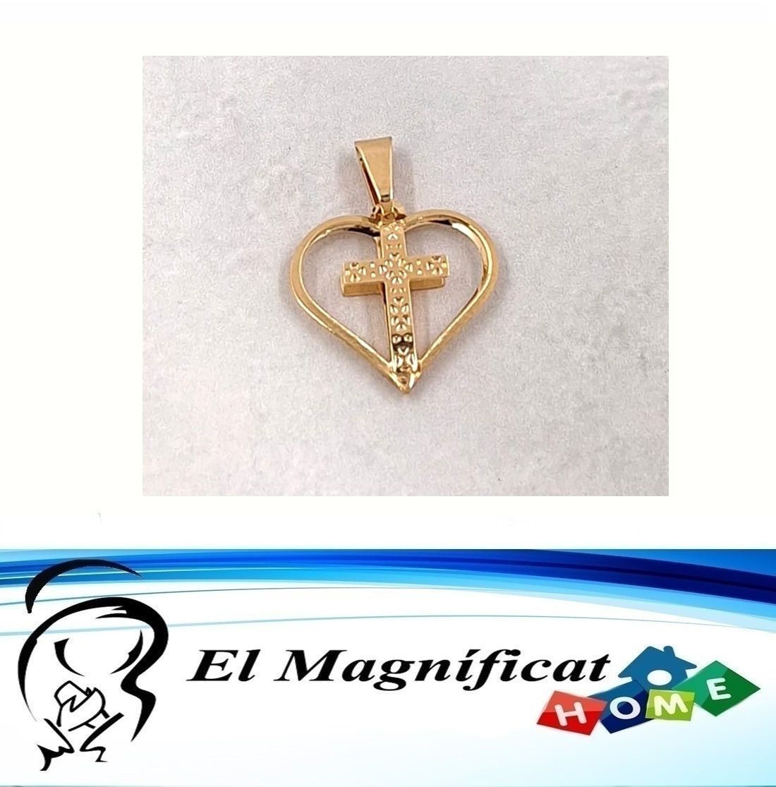 DIJE ENCHAPADO CORAZON CALADO CON CRUZ (1.5 CMS DE DIAMETRO)