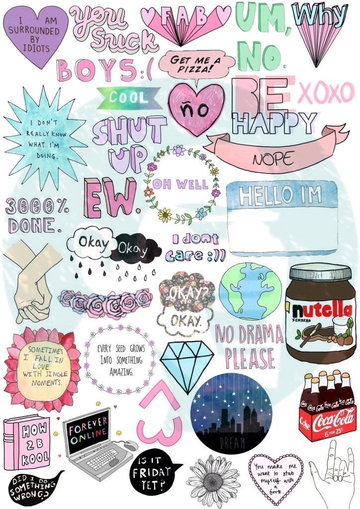 set 45p printable tumblr stickers printable decals instant download pdf and png file