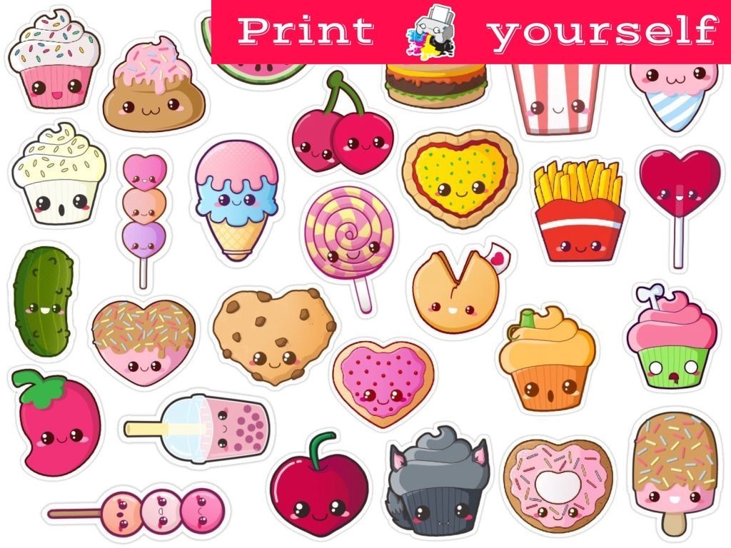Set #176P Food stickers. Printable Tumblr Stickers. Printable decals. Instant Download PDF and PNG File