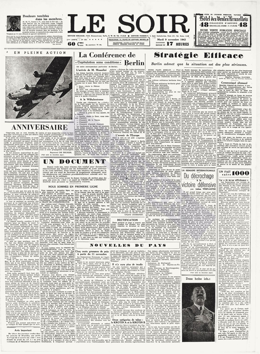 Une du Faux Soir du 9/11/1943