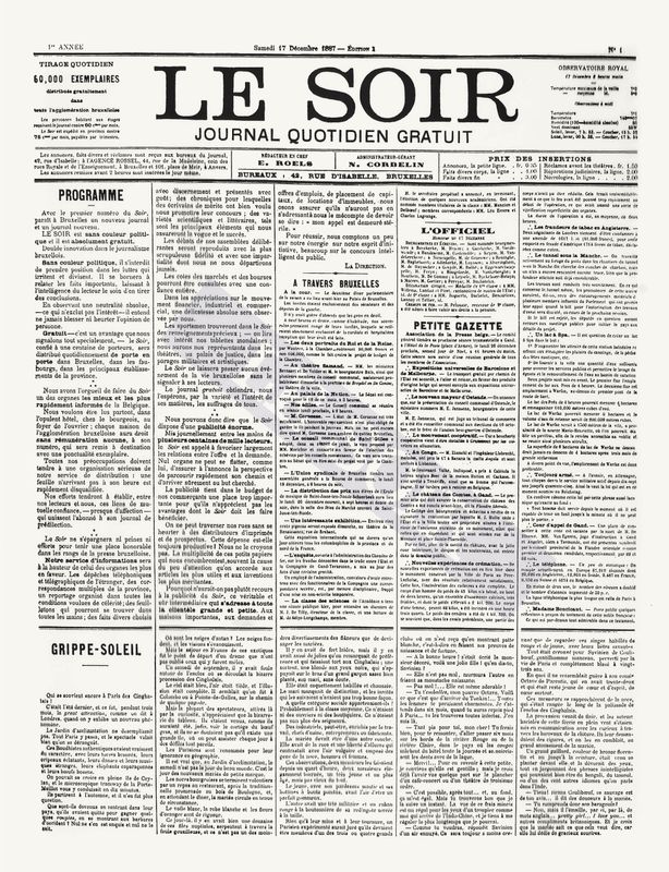 Une du Soir du 17/12/1887