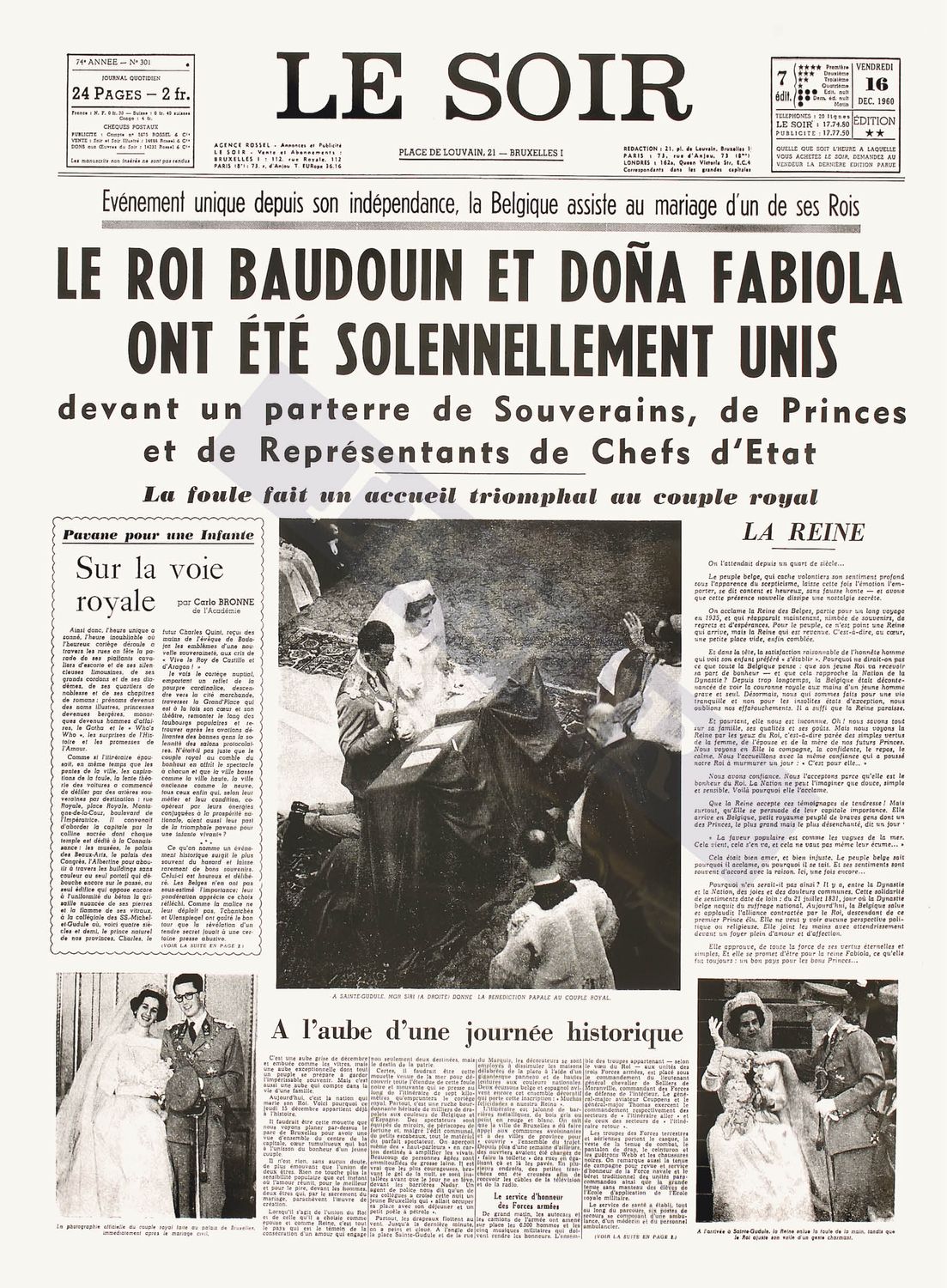 Une du Soir du 16/12/1960