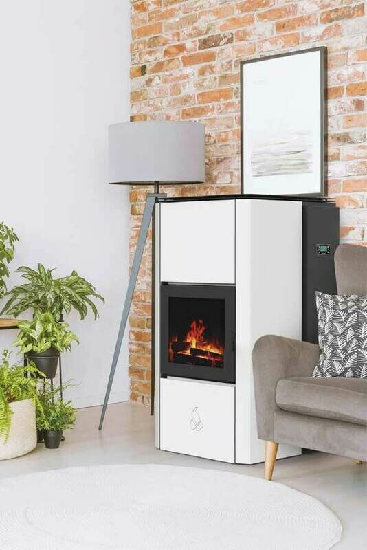 ESTUFA DE PELLET-CRUSH-LEÑA CON FUENTE AUTOLIMPIANTE IRIS 28 KW GIROLAMI