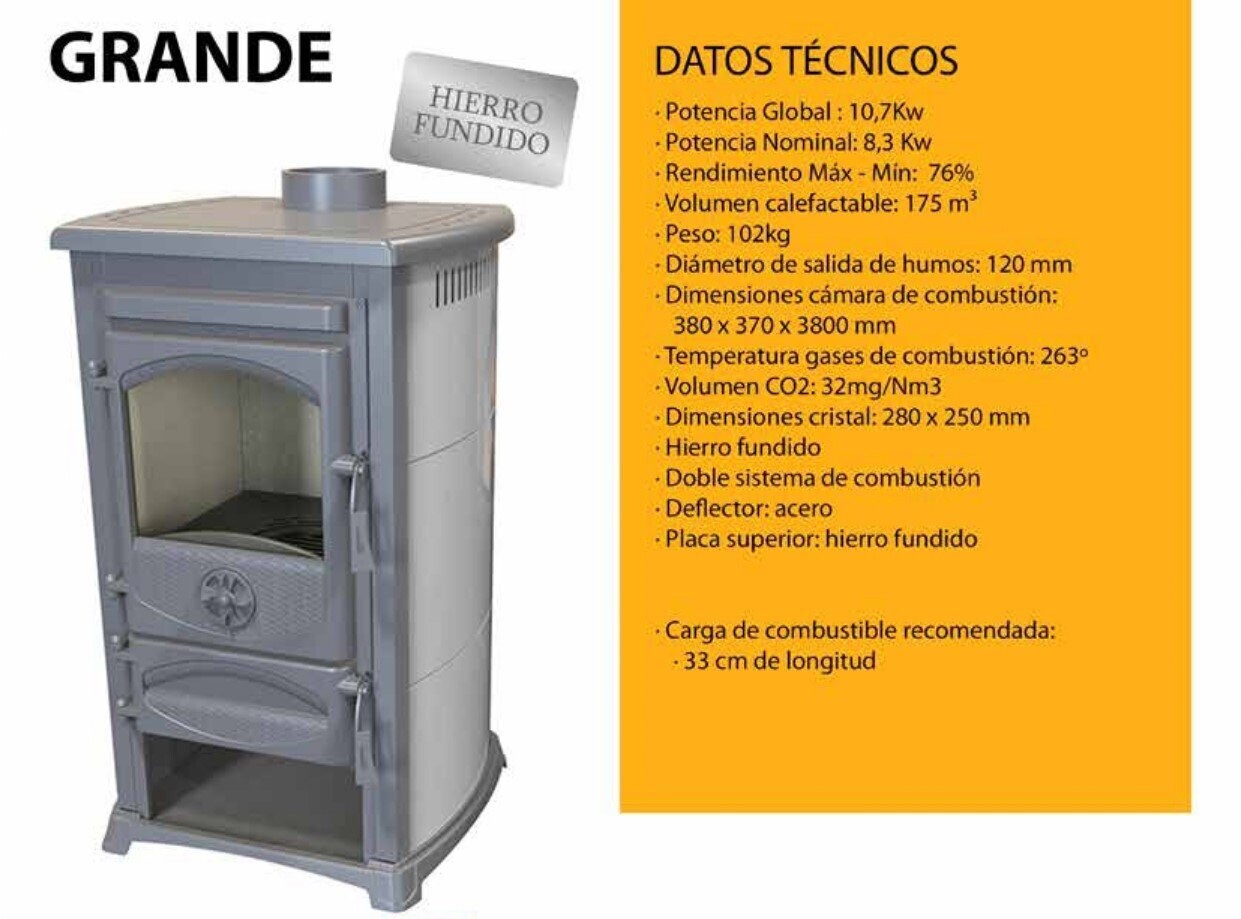 ESTUFA DE LEÑA MODELO GRANDE 12,1 KW EIDER